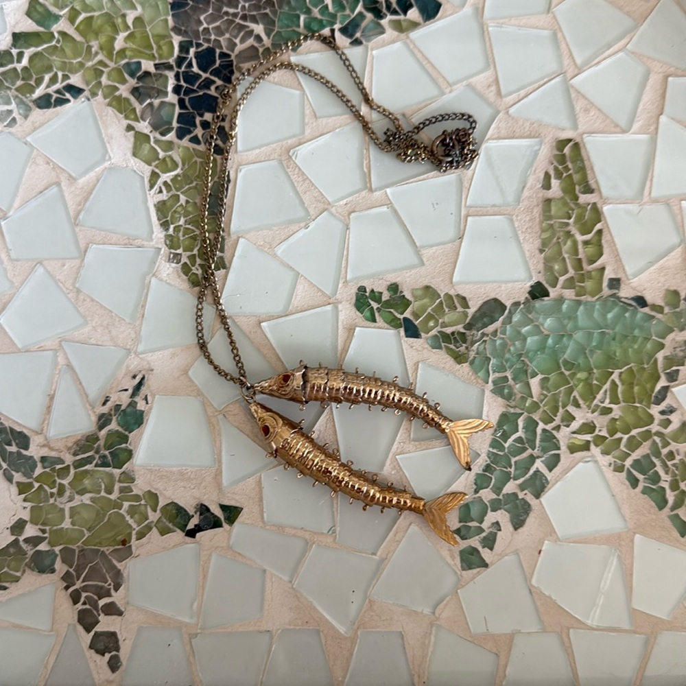 Vintage Sardine Girl Summer gold tone Charm Necklace
